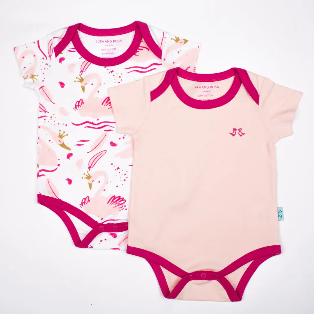 Swan Princess Print Girls Pack of 2 Baby Vests Luca and Rosa
