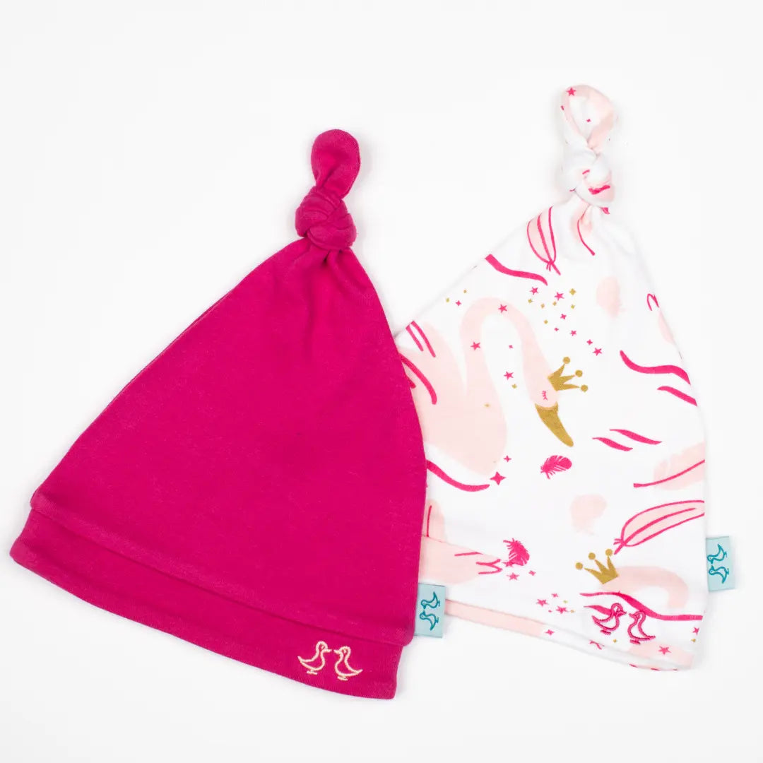 Swan Princess Print Girls Set of 2 Baby Hats Luca and Rosa