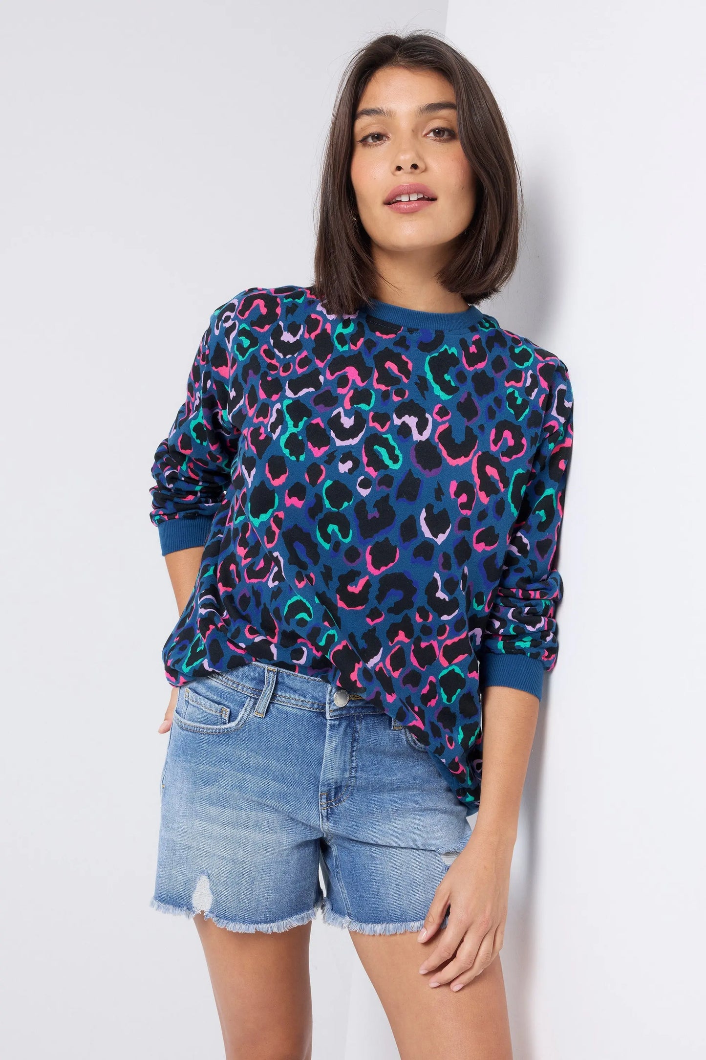 Teal with Rainbow Shadow Leopard Women's Oversized Sweatshirt Scamp & Dude