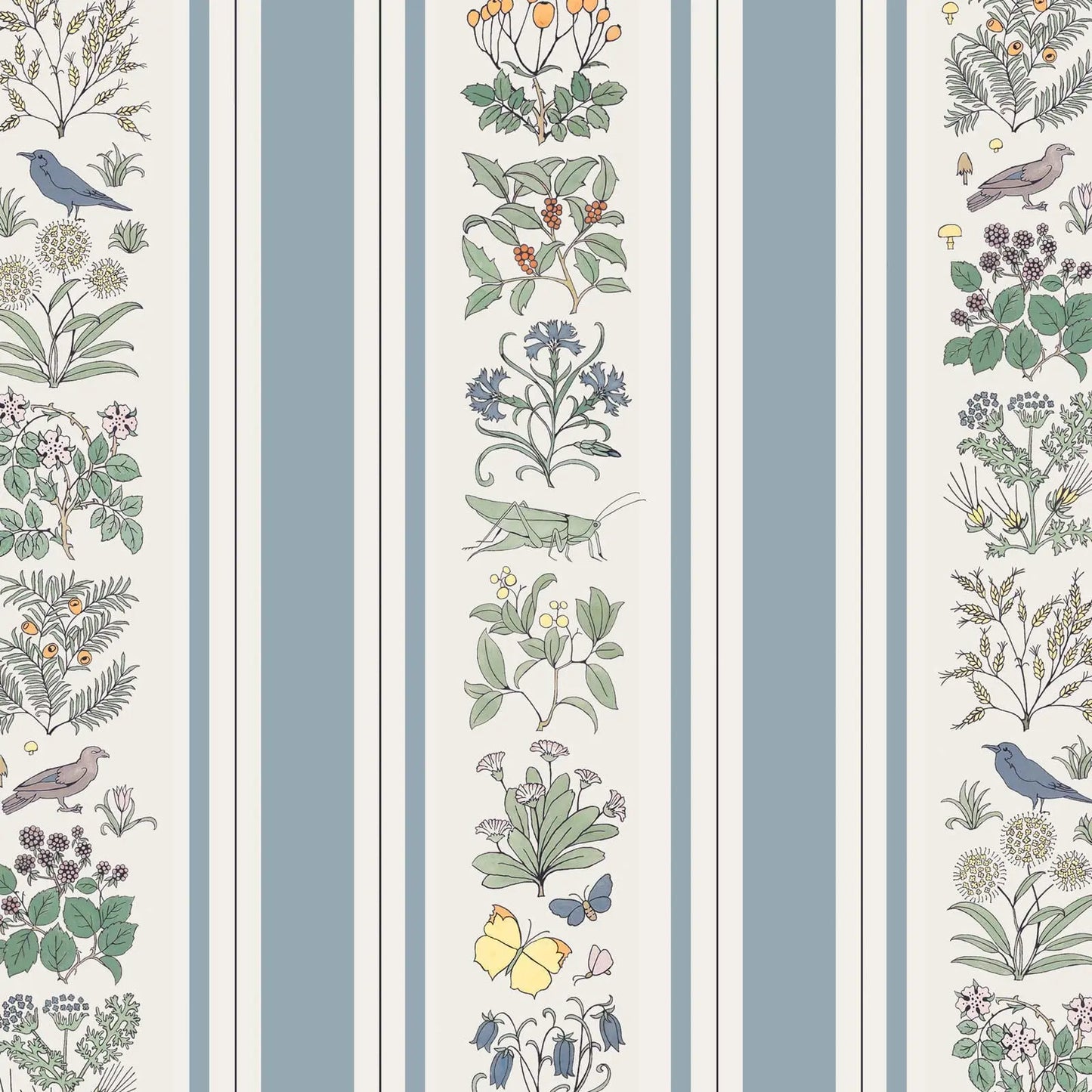 VOYSEY'S GARDEN Wallpaper - Off White & Ether Stripe House of Hackney