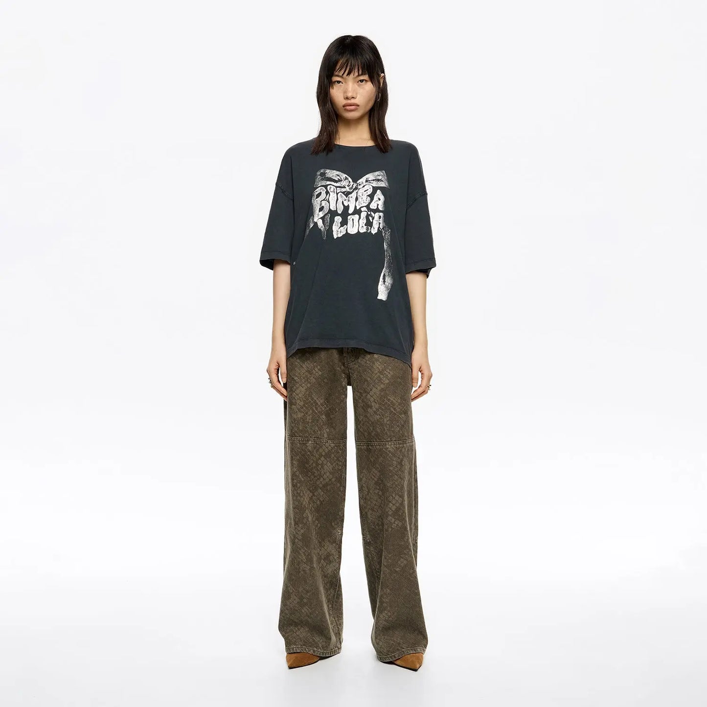 WIDE LEG - Brown Snake denim jeans Bimba y Lola UK