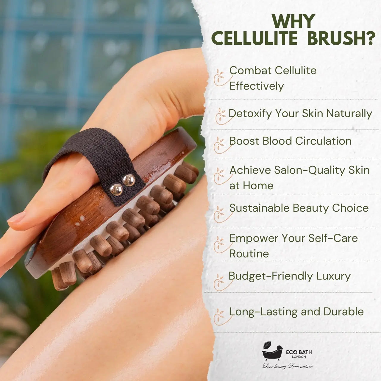 Walnut Wood Cellulite Hand Brush - Luxurious Cellulite Treatment Brush Eco Bath London