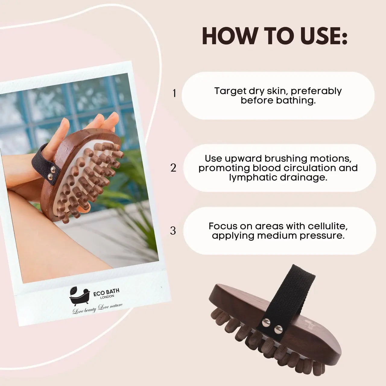 Walnut Wood Cellulite Hand Brush - Luxurious Cellulite Treatment Brush Eco Bath London