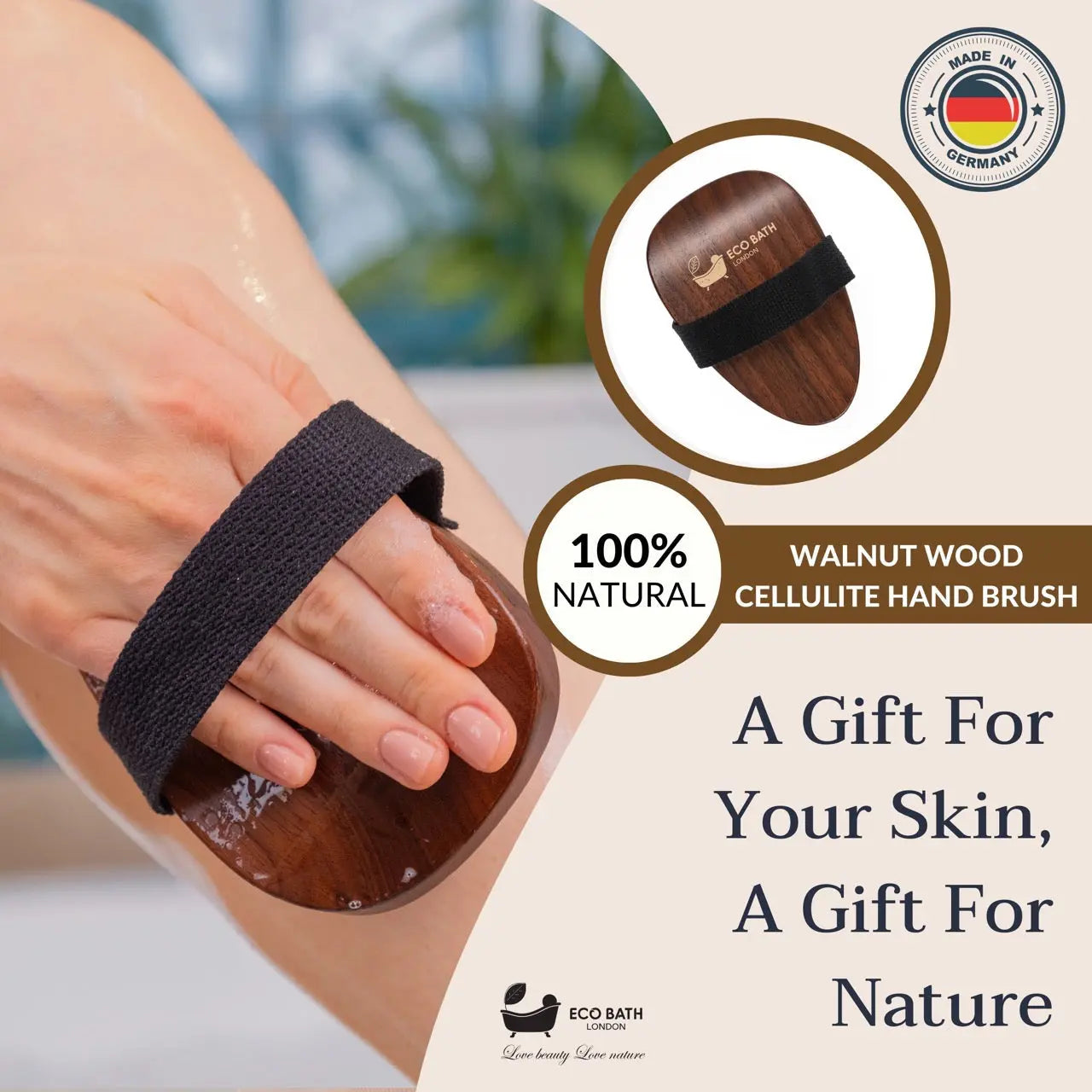Walnut Wood Cellulite Hand Brush - Luxurious Cellulite Treatment Brush Eco Bath London