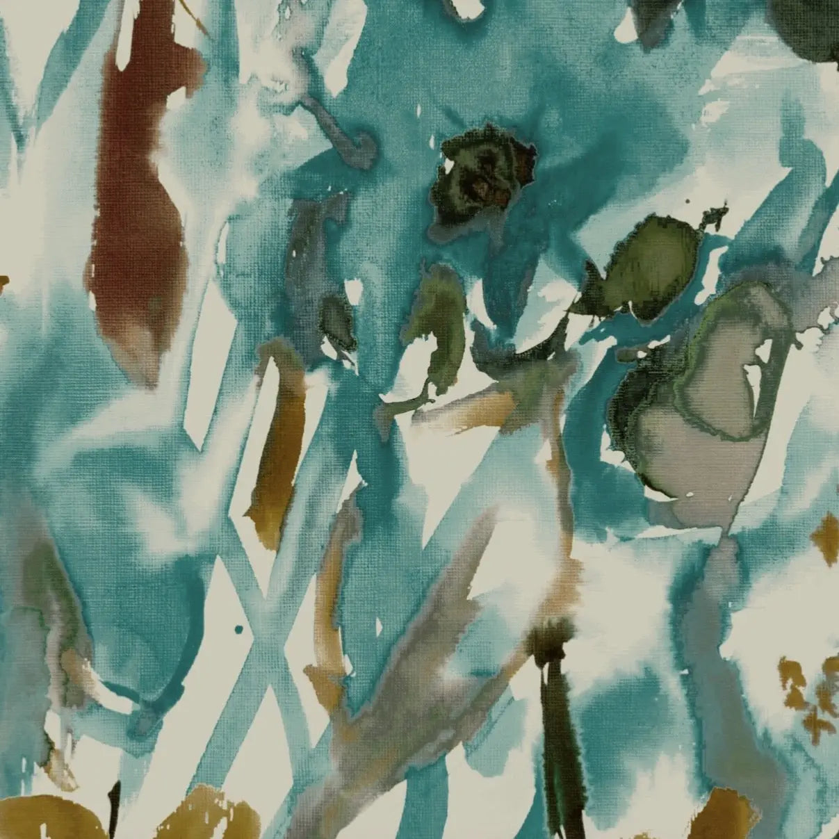 Watercolour Floral Wallpaper - Teal + Ochre – Myza