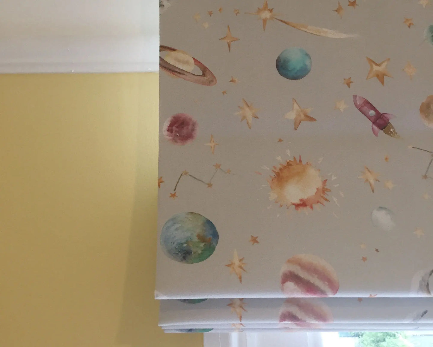 Watercolour Planets Outer Space - Cotton Curtain Fabric Katie Hipwell Design