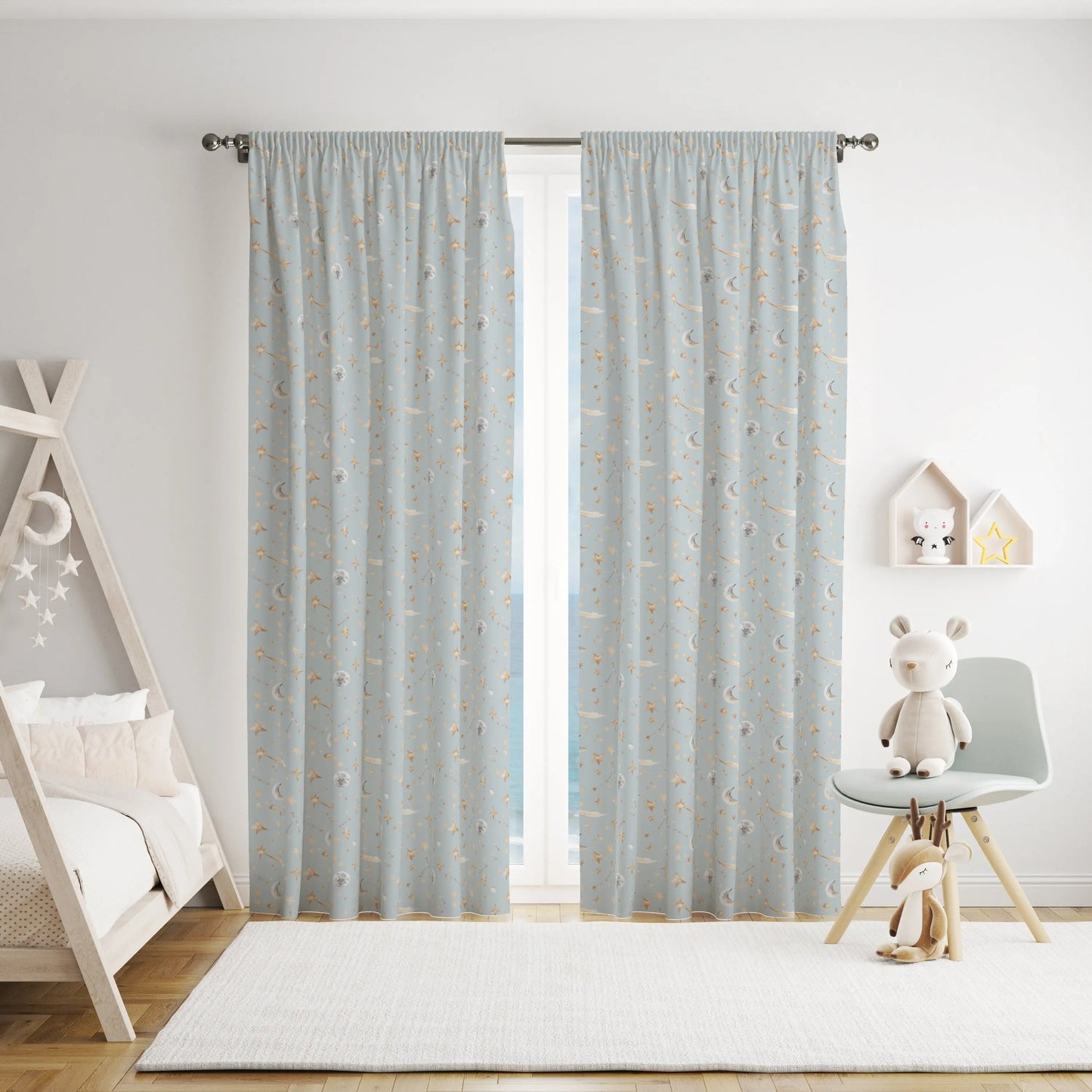 Watercolour Stars and Constellations Printed Cotton Curtain Fabric Katie Hipwell Design