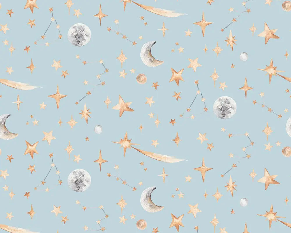Watercolour Stars and Constellations Printed Cotton Curtain Fabric Katie Hipwell Design