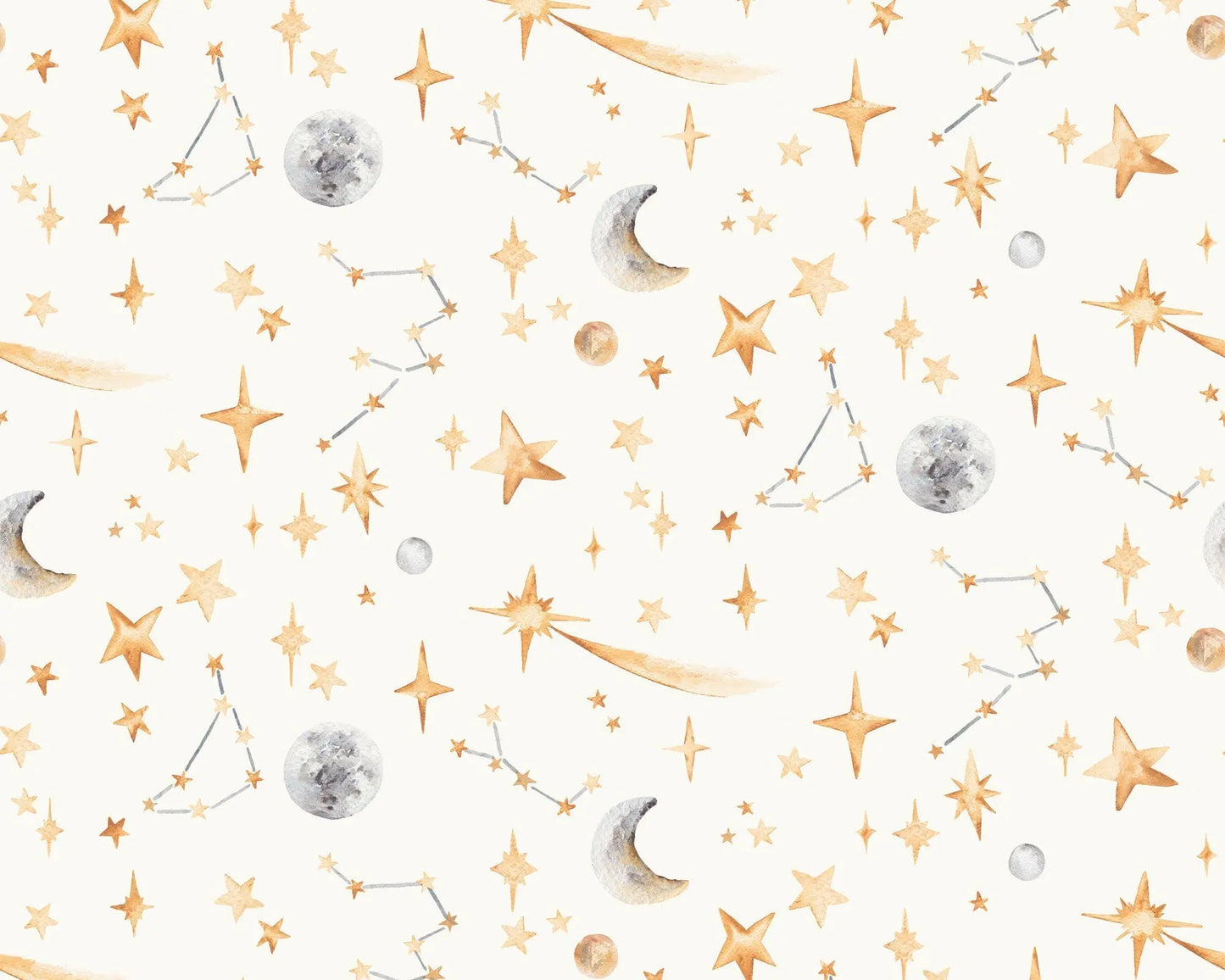 Watercolour Stars and Constellations Printed Cotton Curtain Fabric Katie Hipwell Design