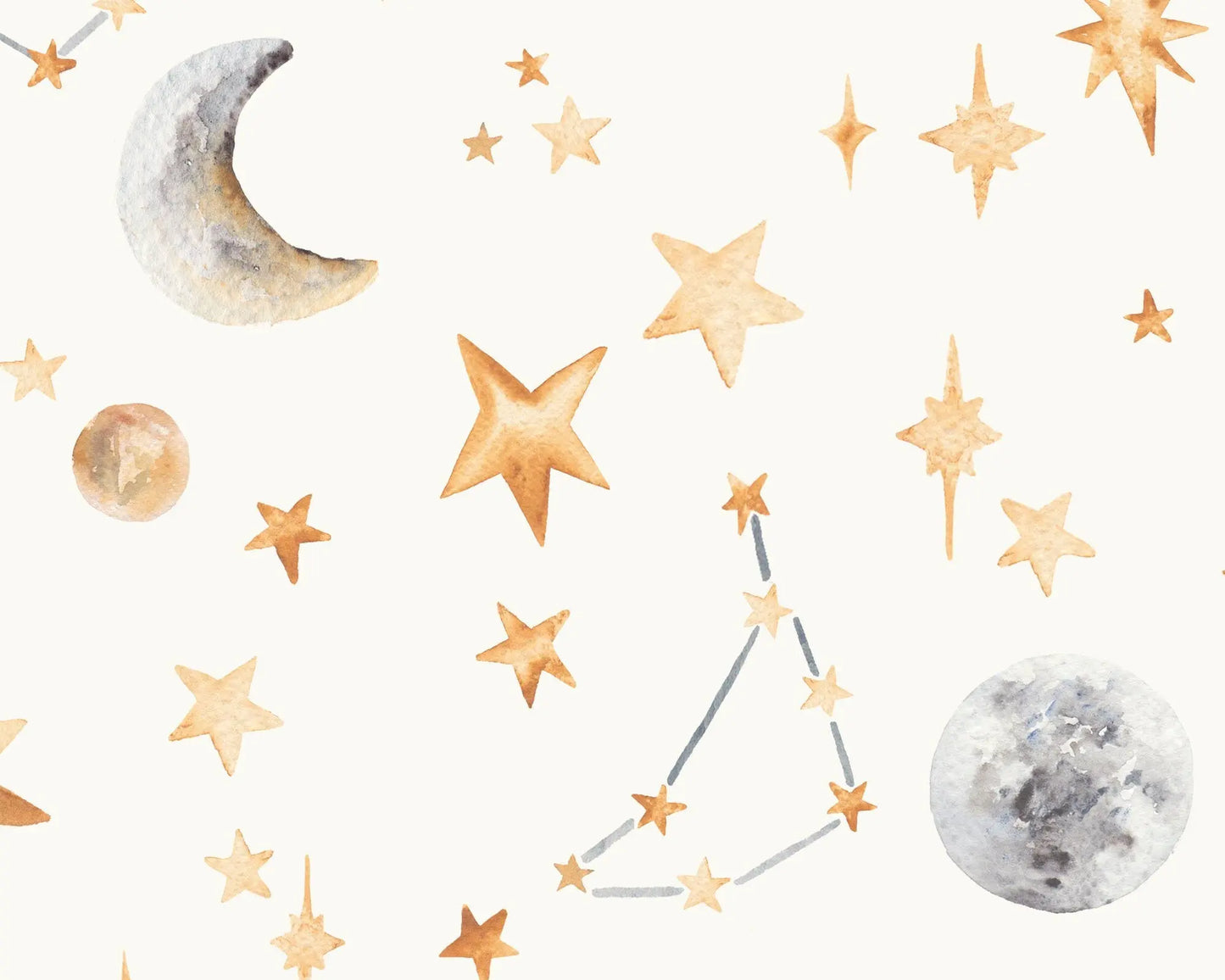 Watercolour Stars and Constellations Printed Cotton Curtain Fabric Katie Hipwell Design