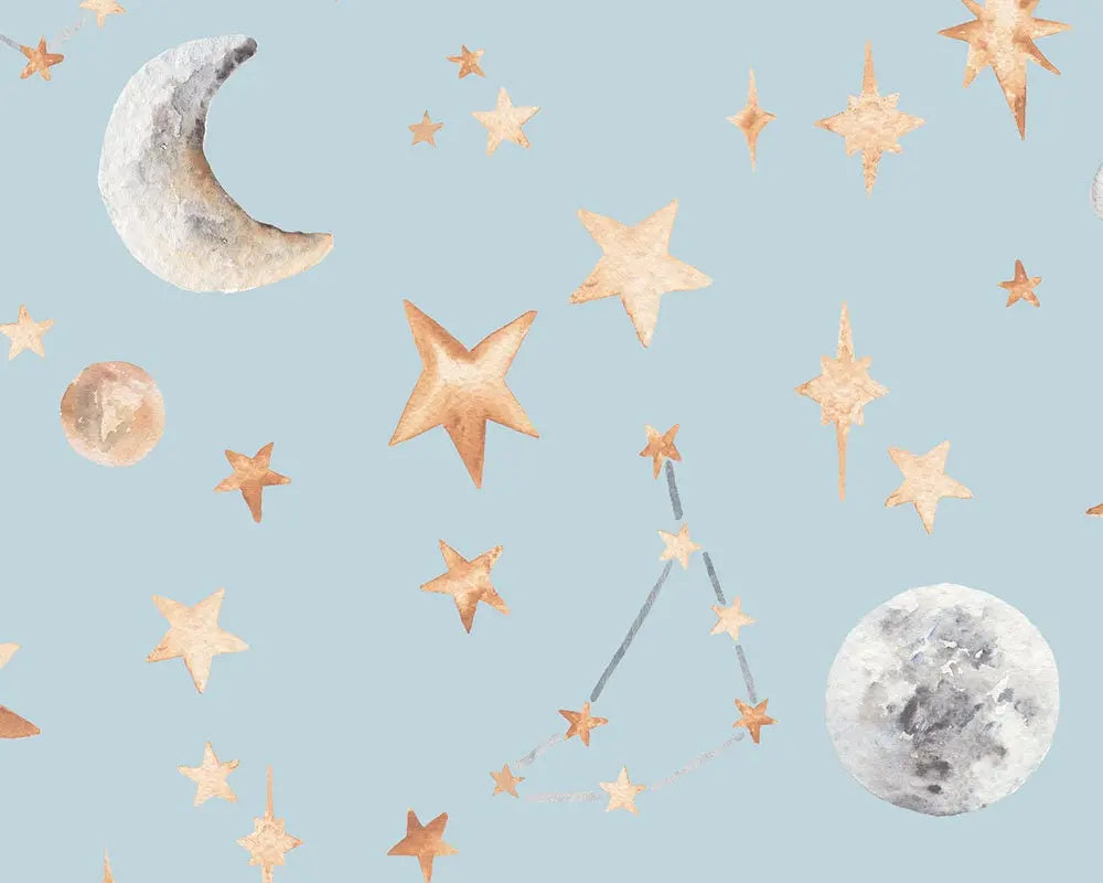 Watercolour Stars and Constellations Printed Cotton Curtain Fabric Katie Hipwell Design