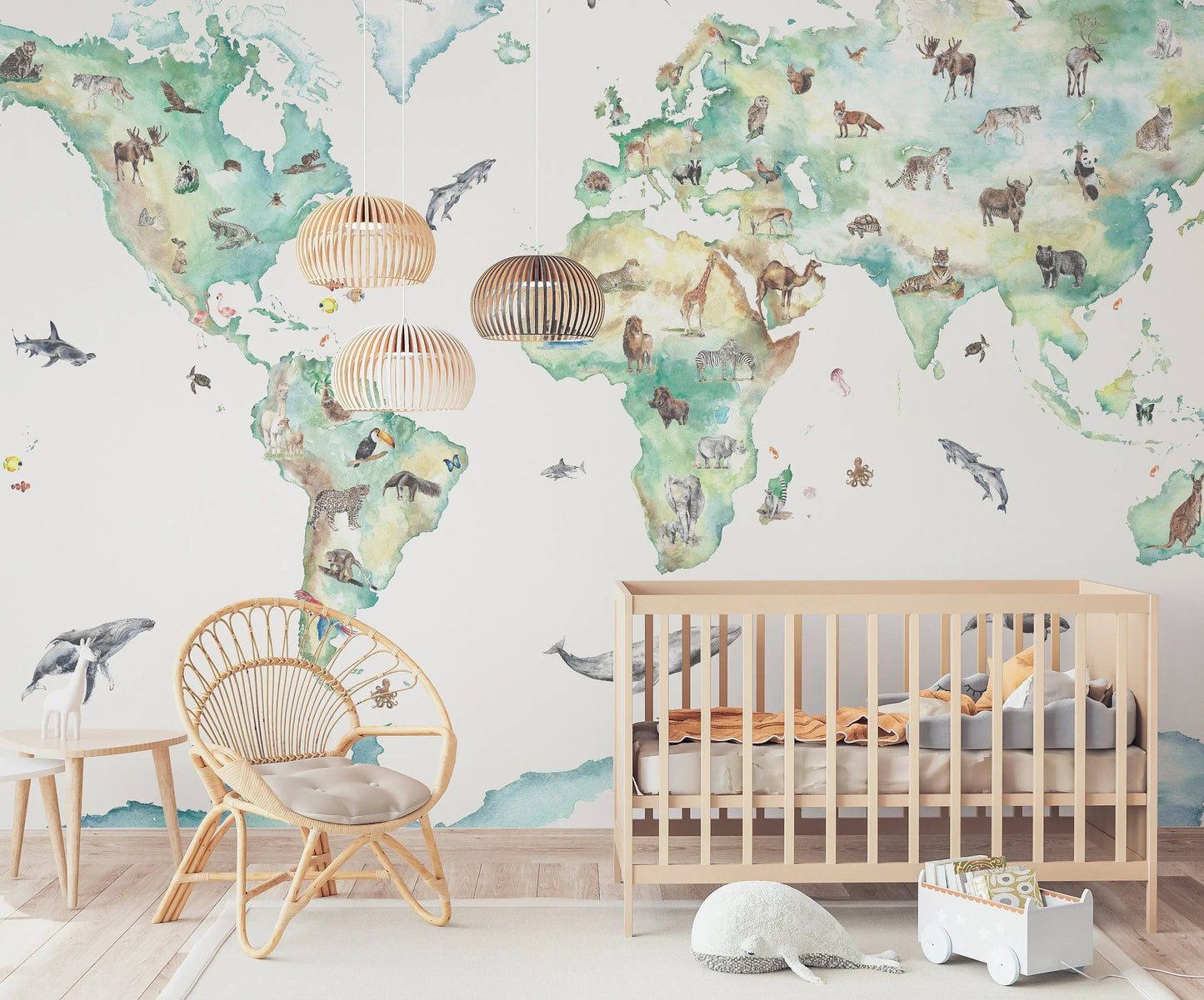 Wildlife World Map Mural Wallpaper For Children Katie Hipwell Design