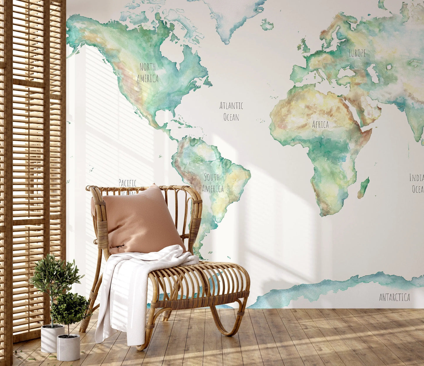 Wildlife World Map Mural Wallpaper For Children Katie Hipwell Design