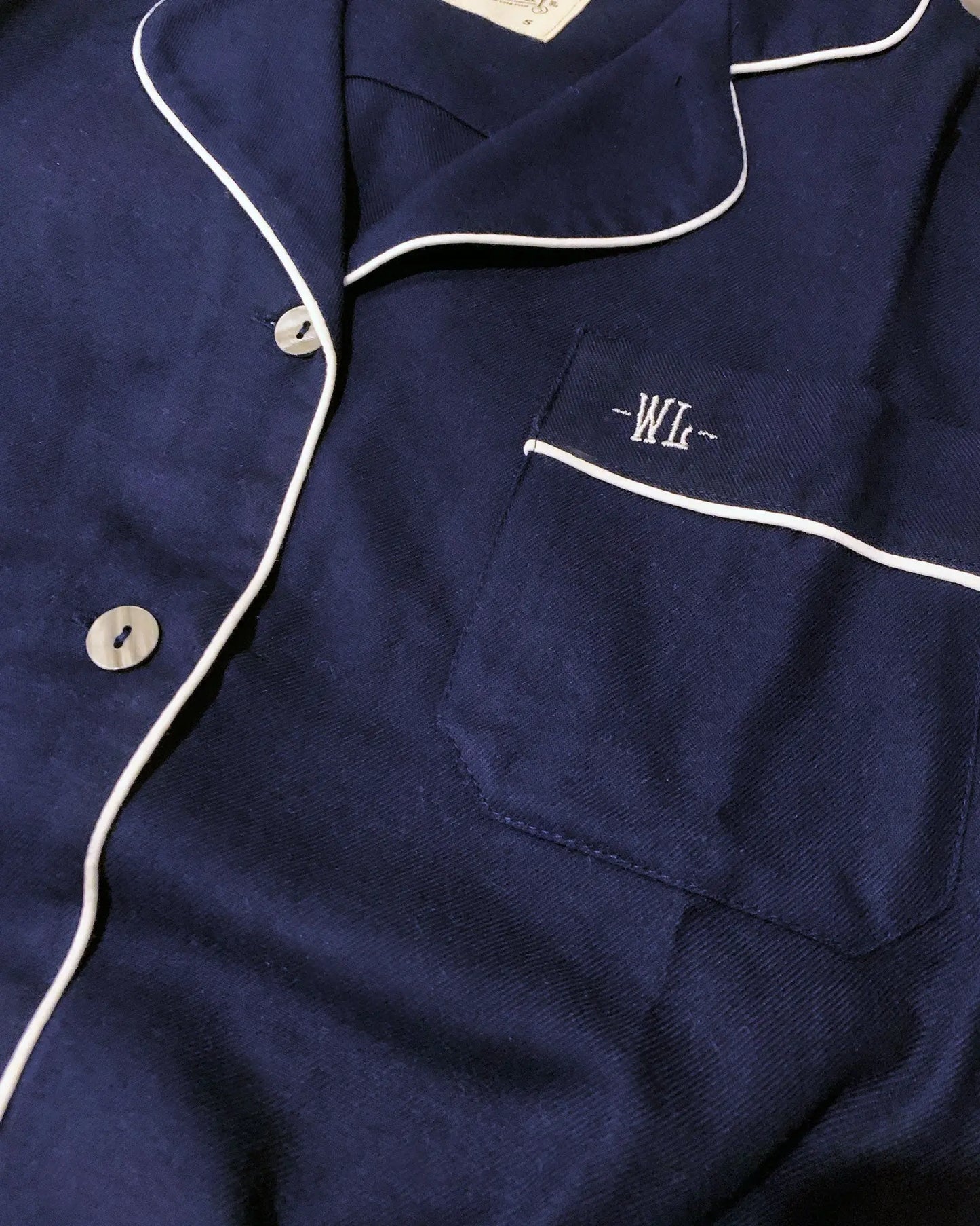 Women's Sleep Shirt - Navy Flannel with White Piping Woodstock Laundry