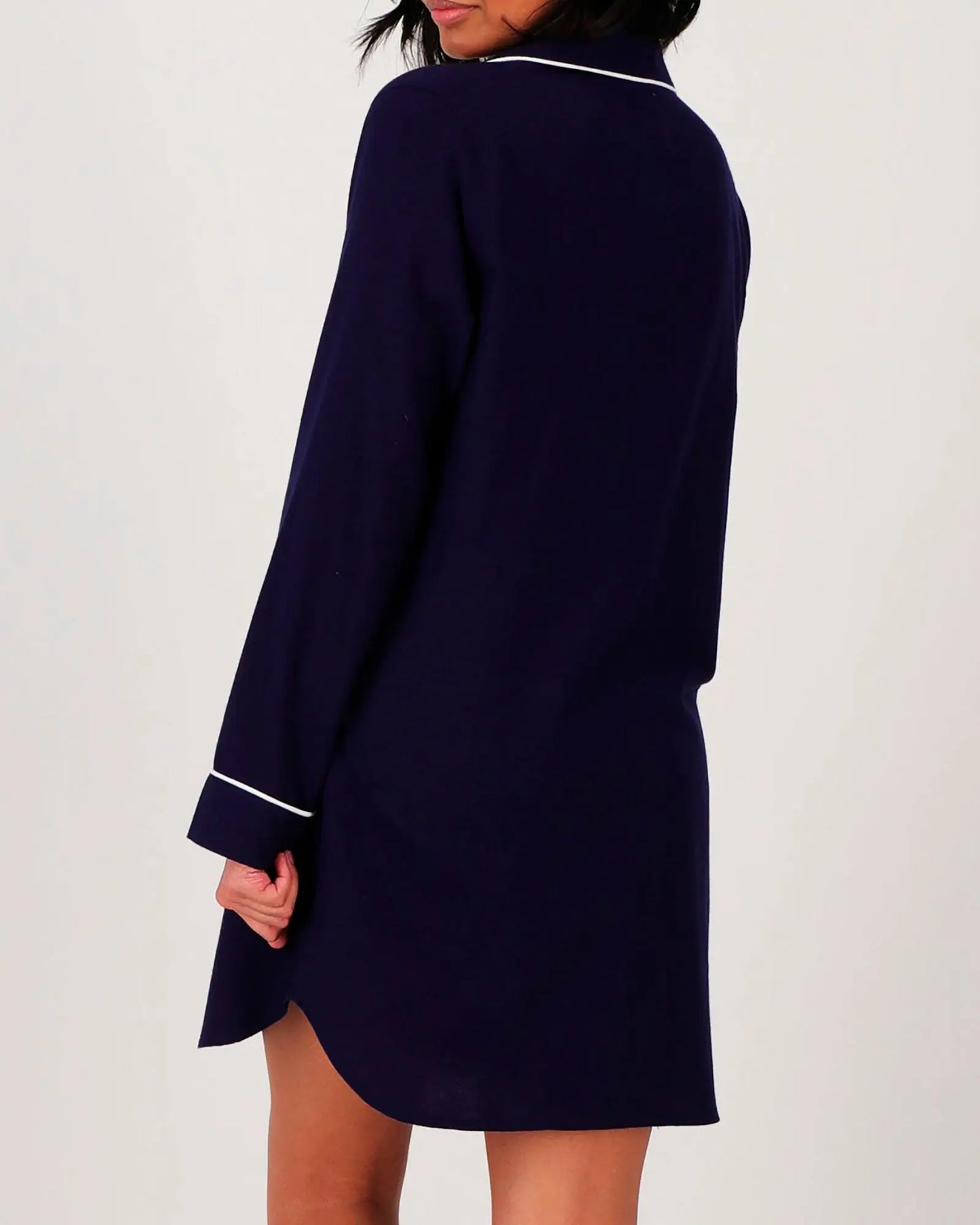 Women's Sleep Shirt - Navy Flannel with White Piping Woodstock Laundry