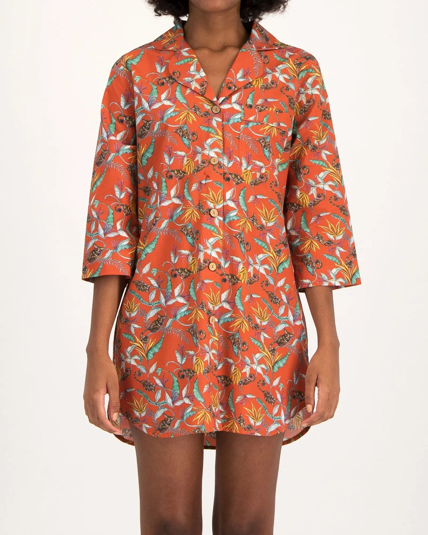 Women's Sleep Shirt - Night Monkeys Orange Woodstock Laundry