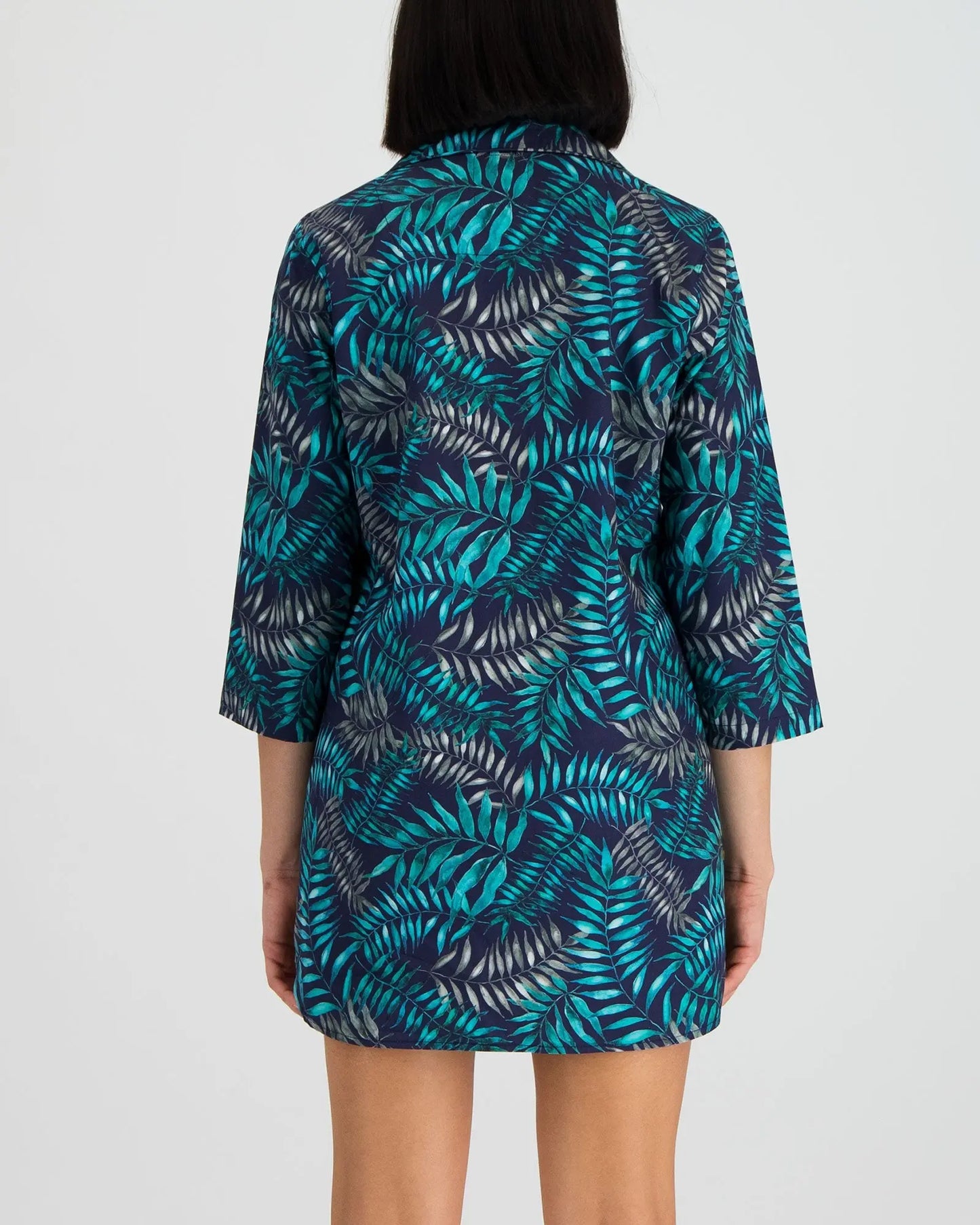 Women's Sleep Shirt - Palm Leaves Navy Woodstock Laundry