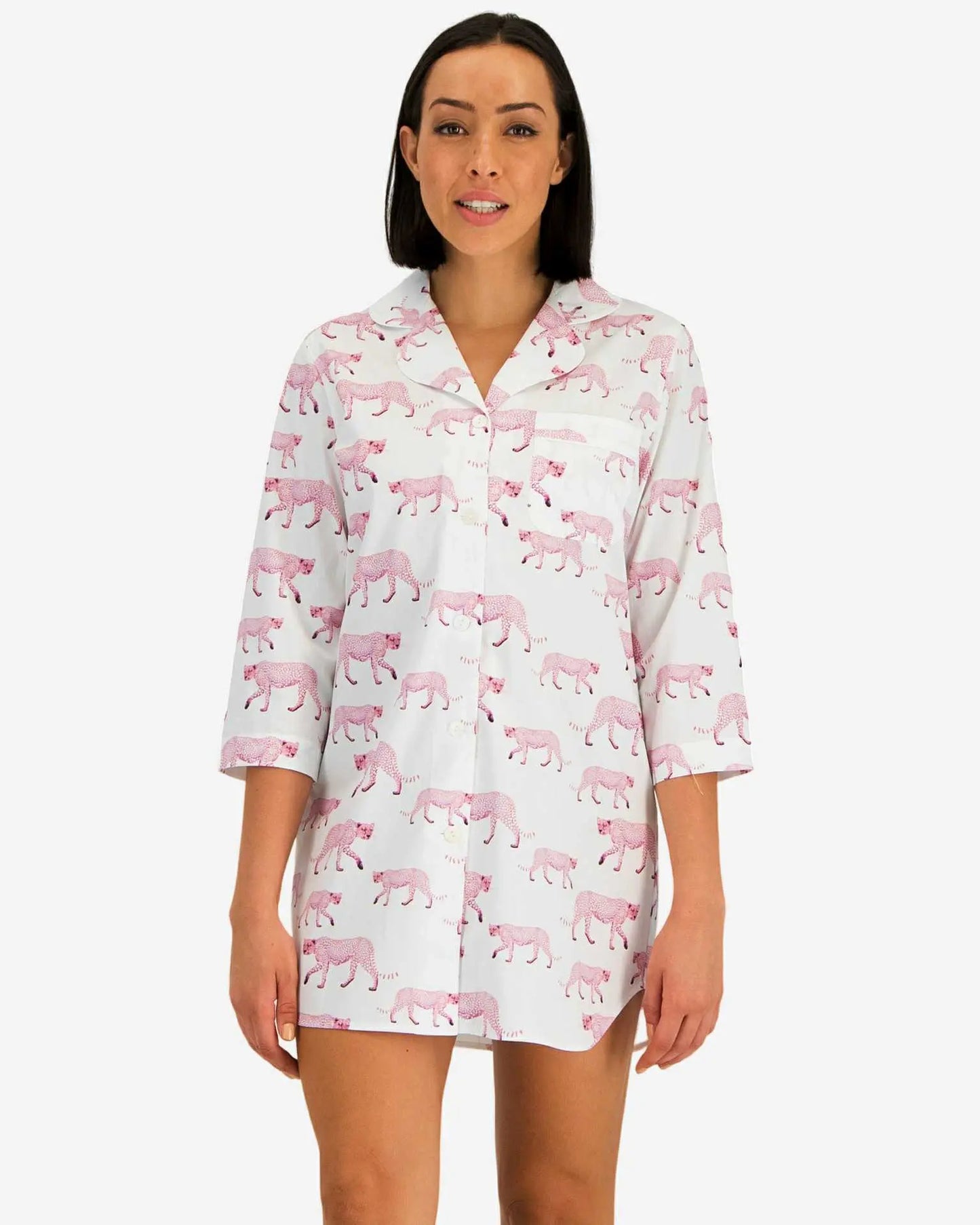 Women's Sleep Shirt - Pink Cheetah Woodstock Laundry