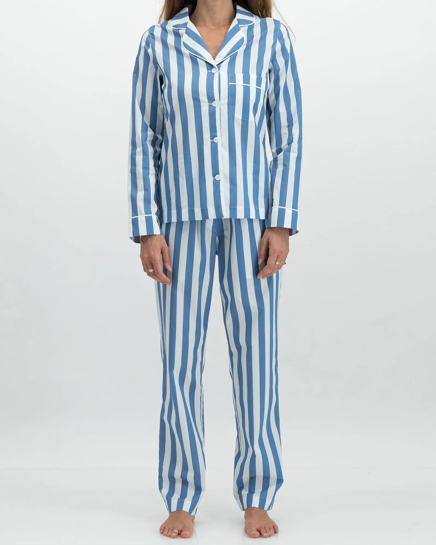 Womens Long Pyjamas - Beach Stripe Woodstock Laundry