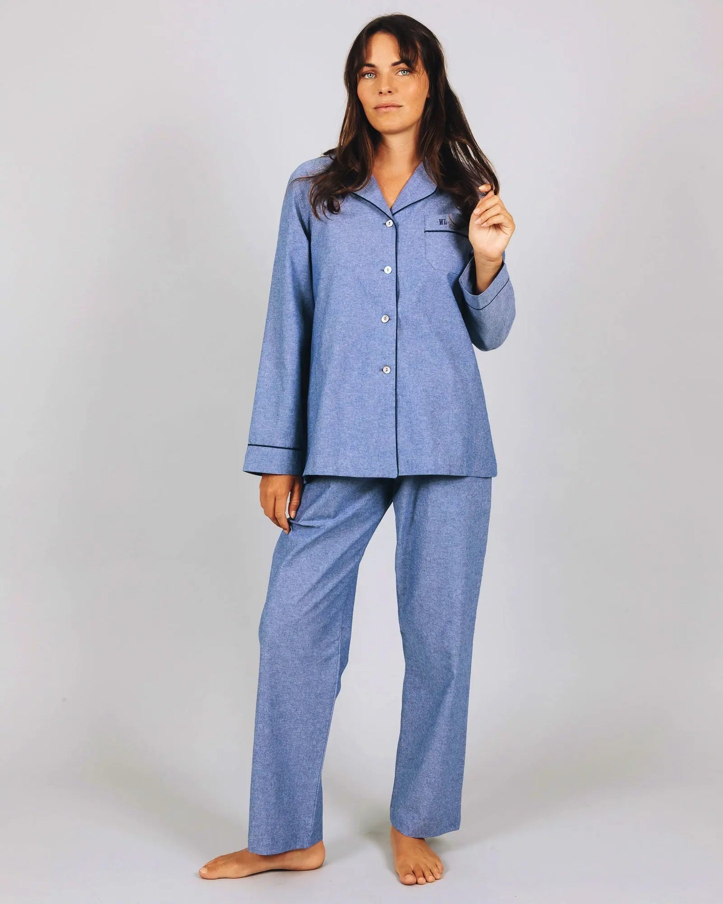 Womens Long Pyjamas - Chambray Blue Sky Woodstock Laundry