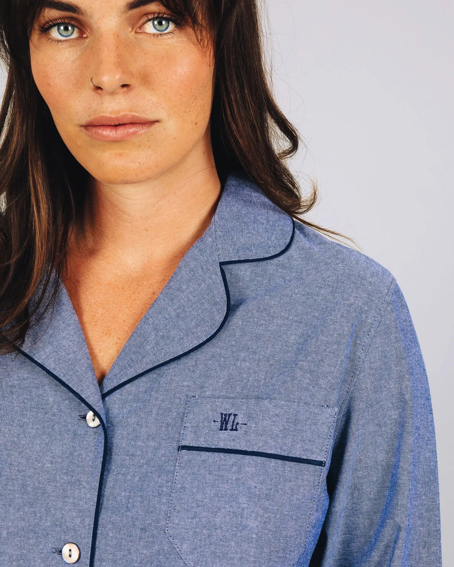 Womens Long Pyjamas - Chambray Blue Sky Woodstock Laundry