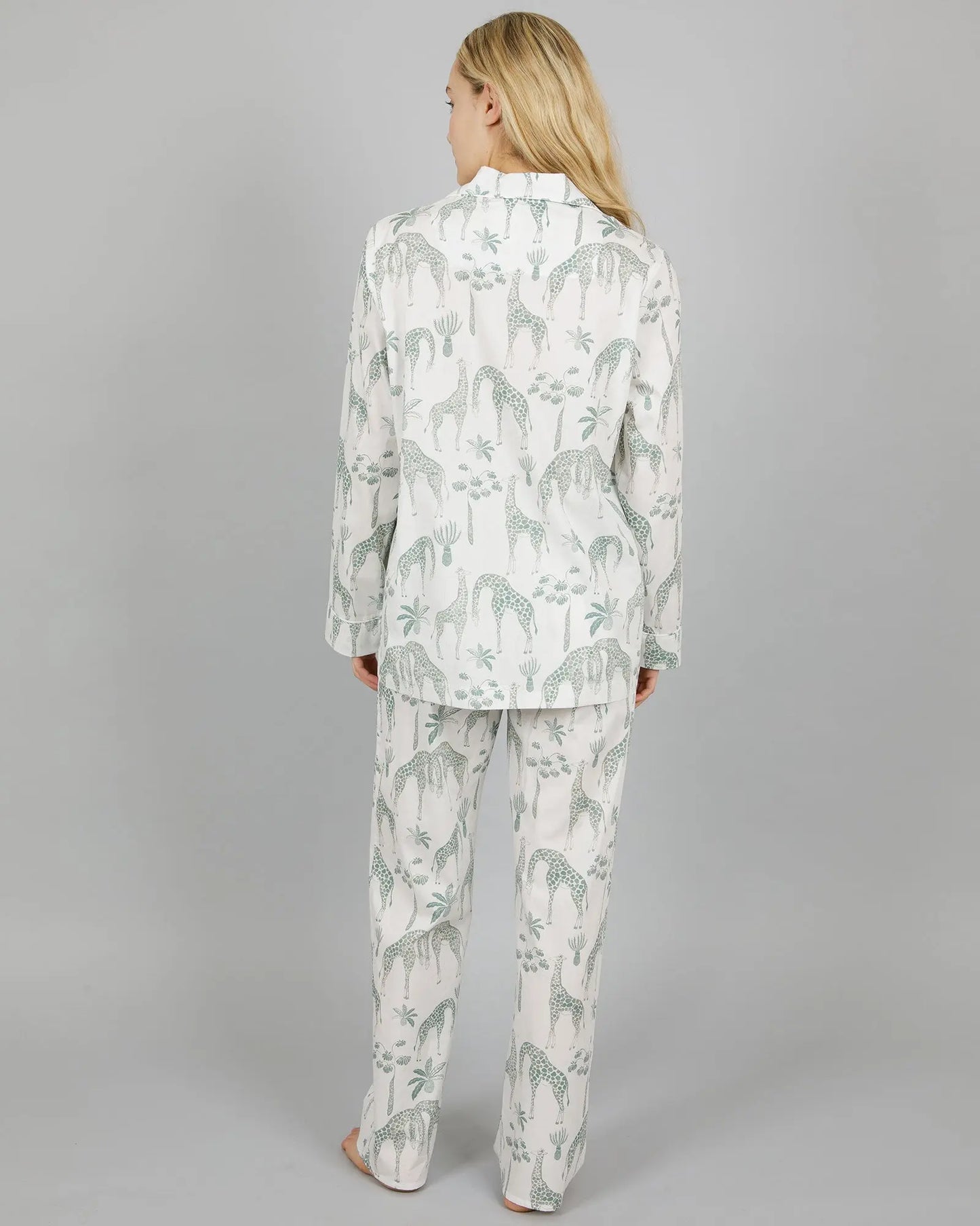 Womens Long Pyjamas - Green Giraffe Woodstock Laundry
