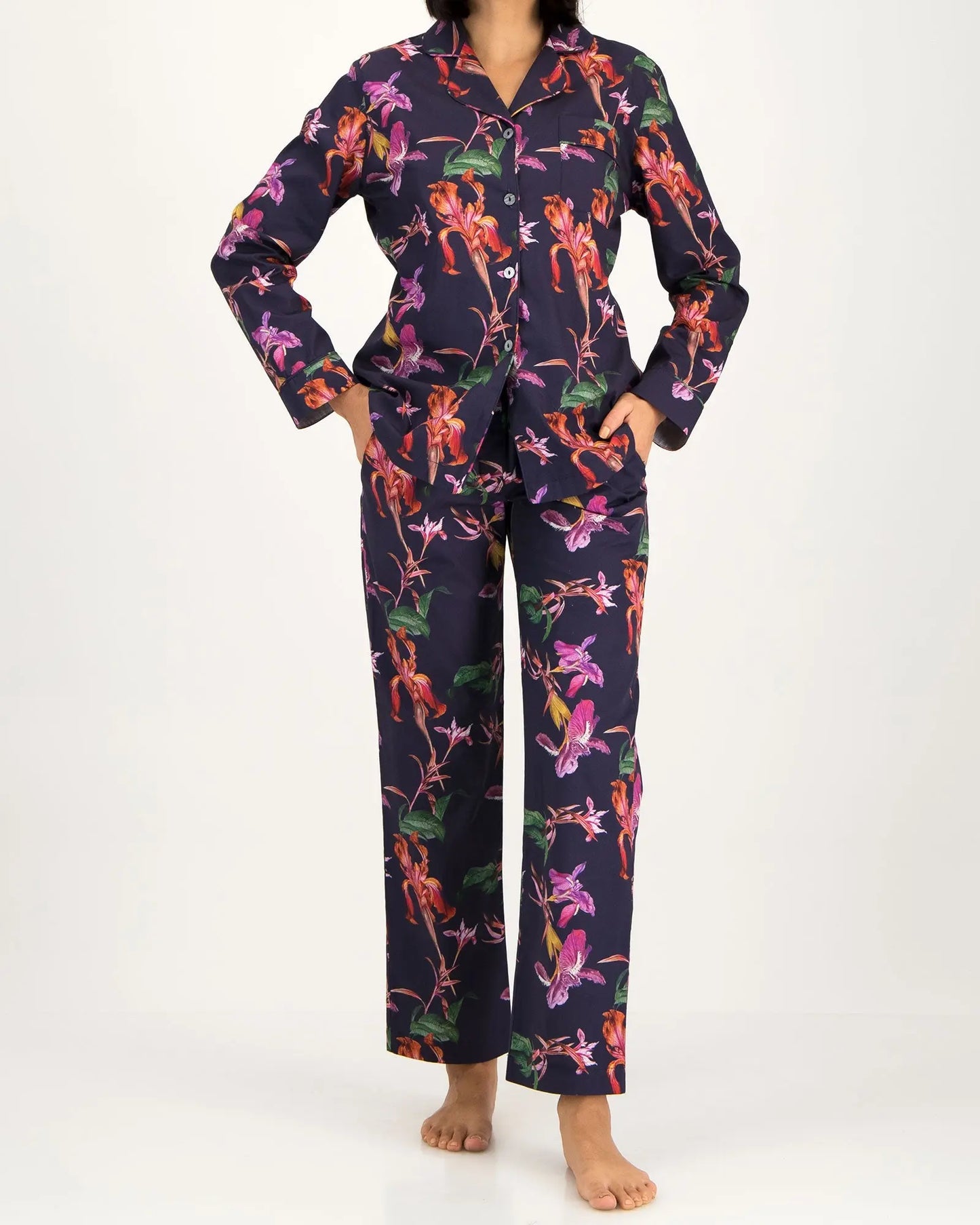 Womens Long Pyjamas - Iris Navy Woodstock Laundry