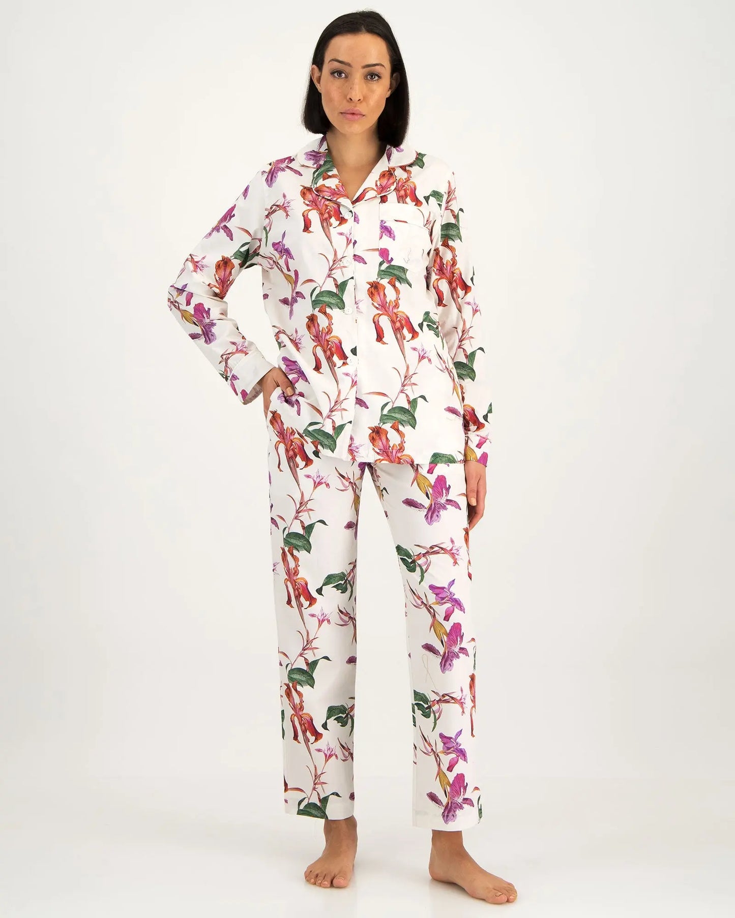 Womens Long Pyjamas - Iris White Woodstock Laundry