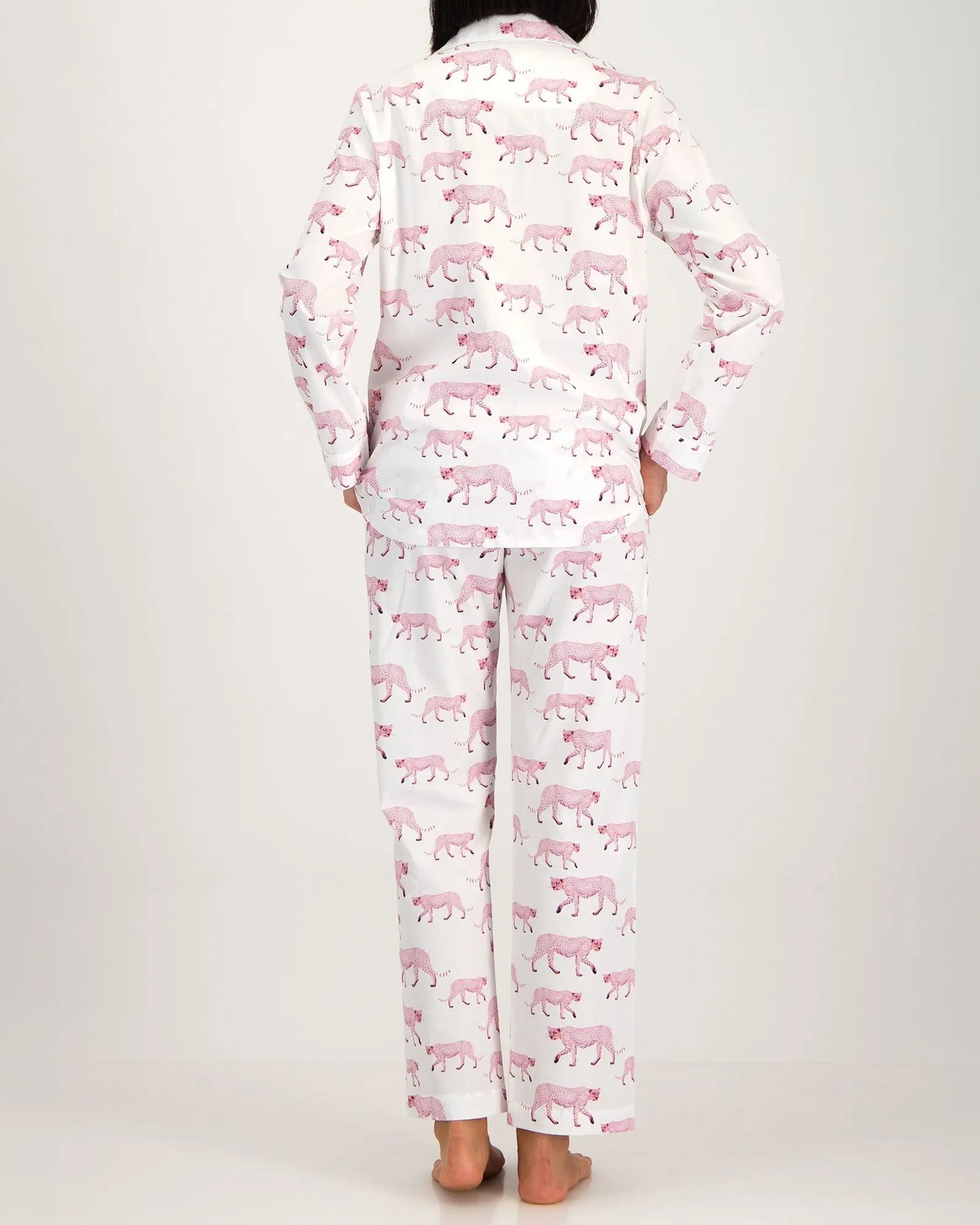 Womens Long Pyjamas - Pink Cheetahs Woodstock Laundry