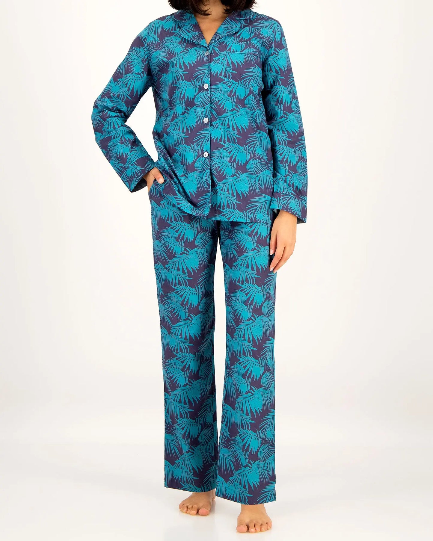 Womens Long Pyjamas - Tropical Green Woodstock Laundry