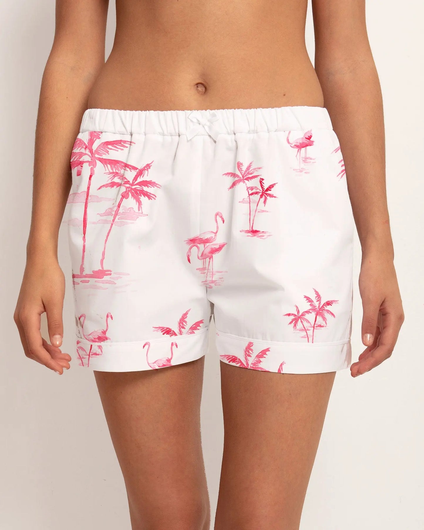 Womens Lounge Shorts - Pink Palms Woodstock Laundry