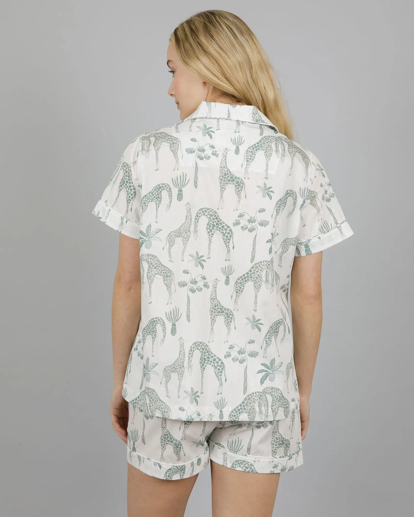 Womens Short Pyjamas - Giraffes Green Woodstock Laundry
