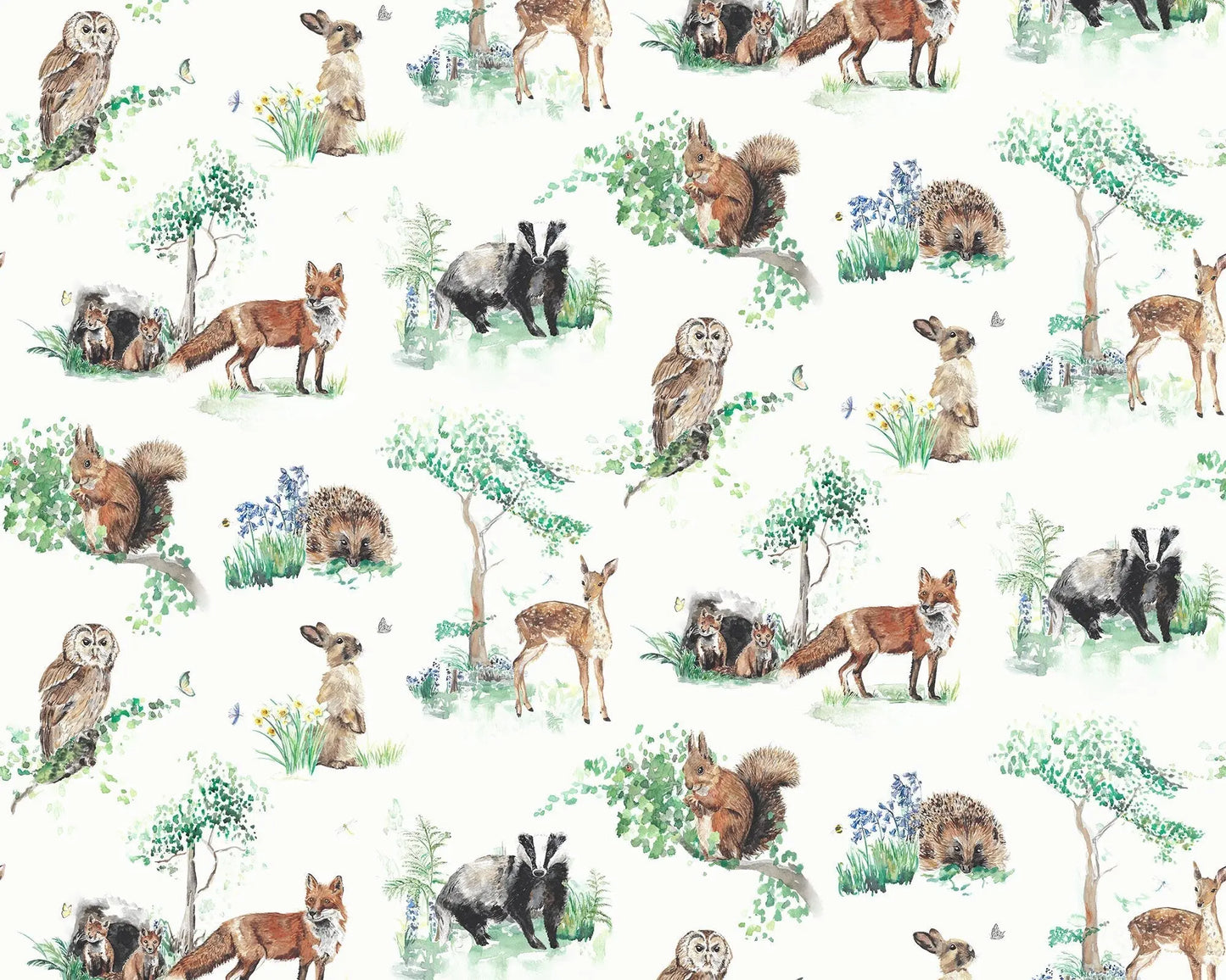 Woodland & Forest Animals - Children's Cotton Curtain Fabric Katie Hipwell Design