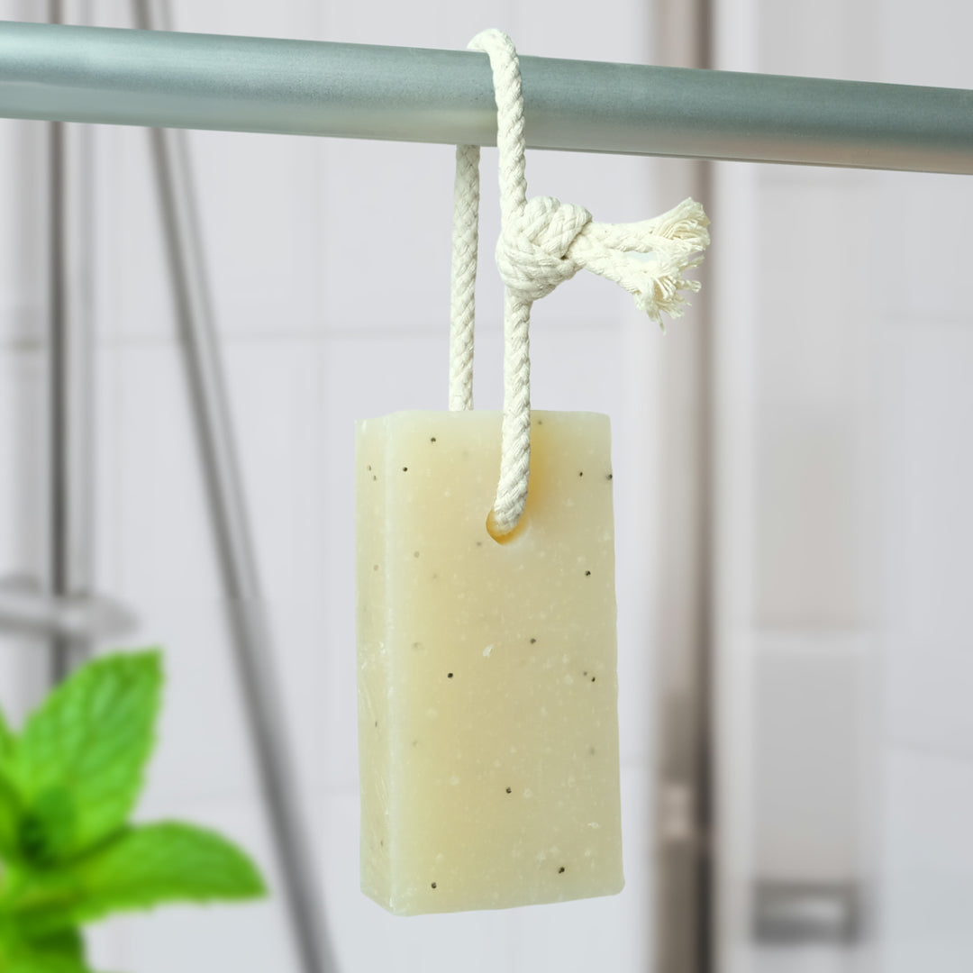 Natural Soap On A Rope - 'Fresh' Peppermint & Poppyseeds 125g Friendly Soap