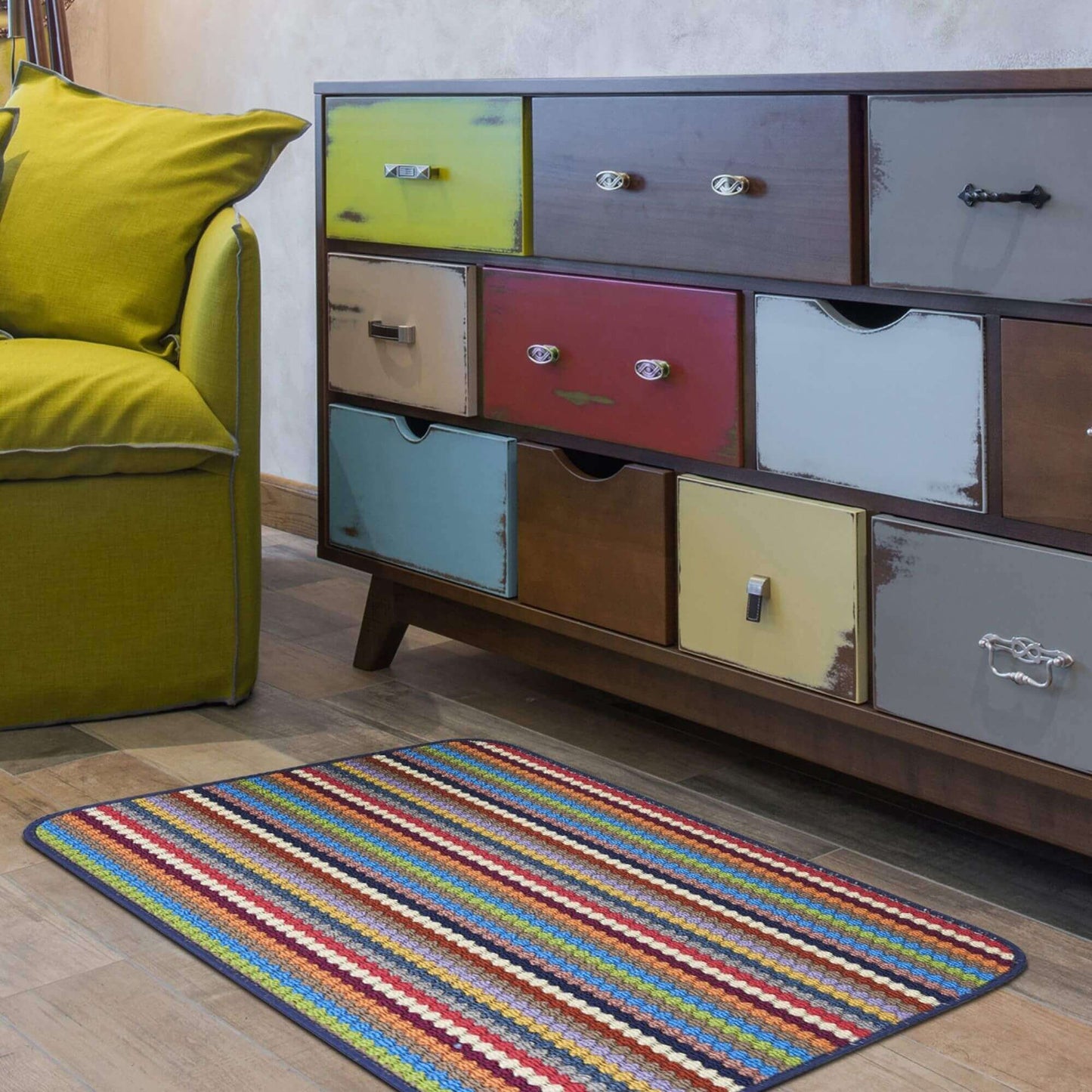 Washable Multicolour Stripe Mats| 111 The Rugs