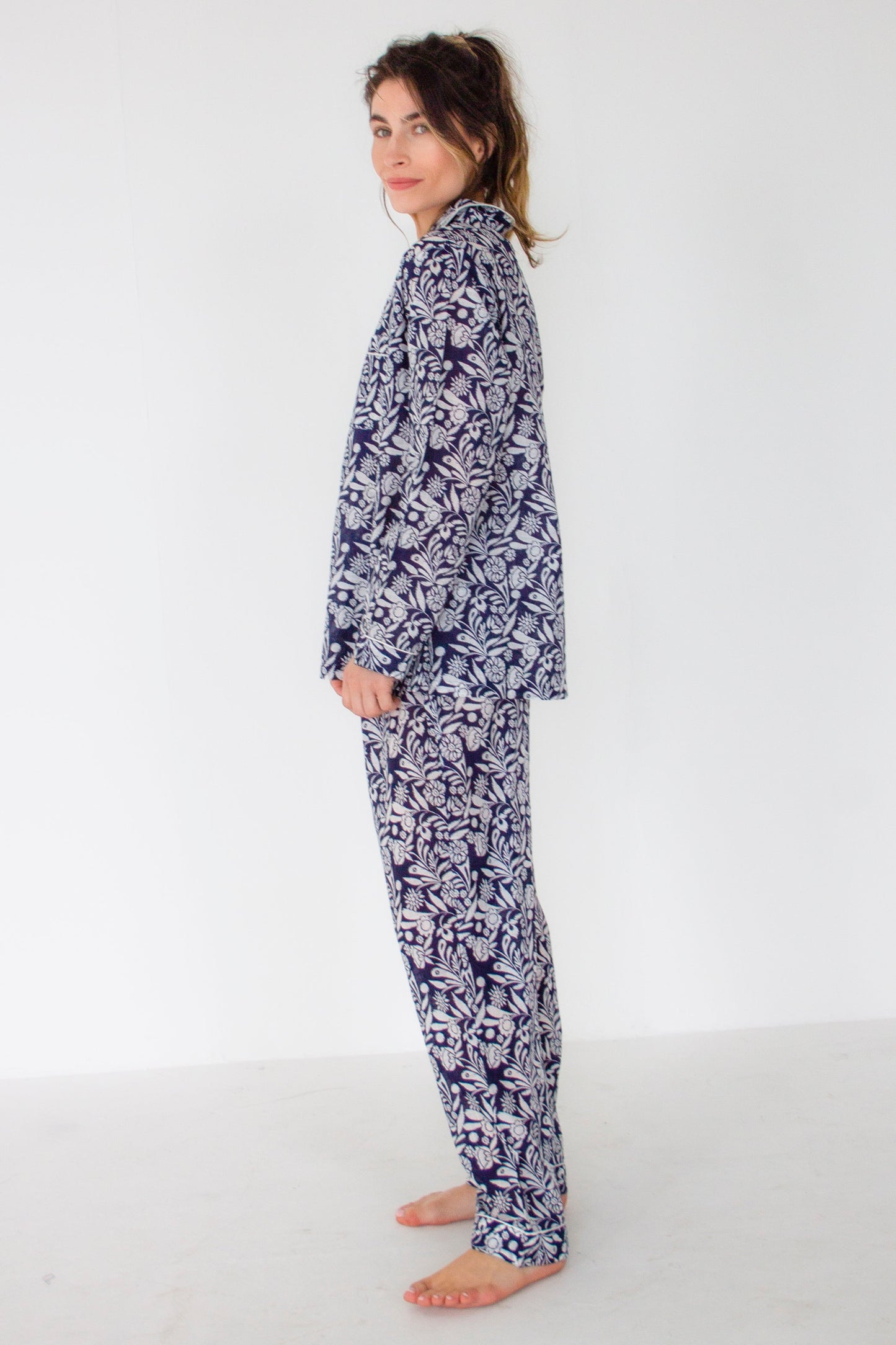 Cotton Linen Navy Pyjamas Naree Clothing