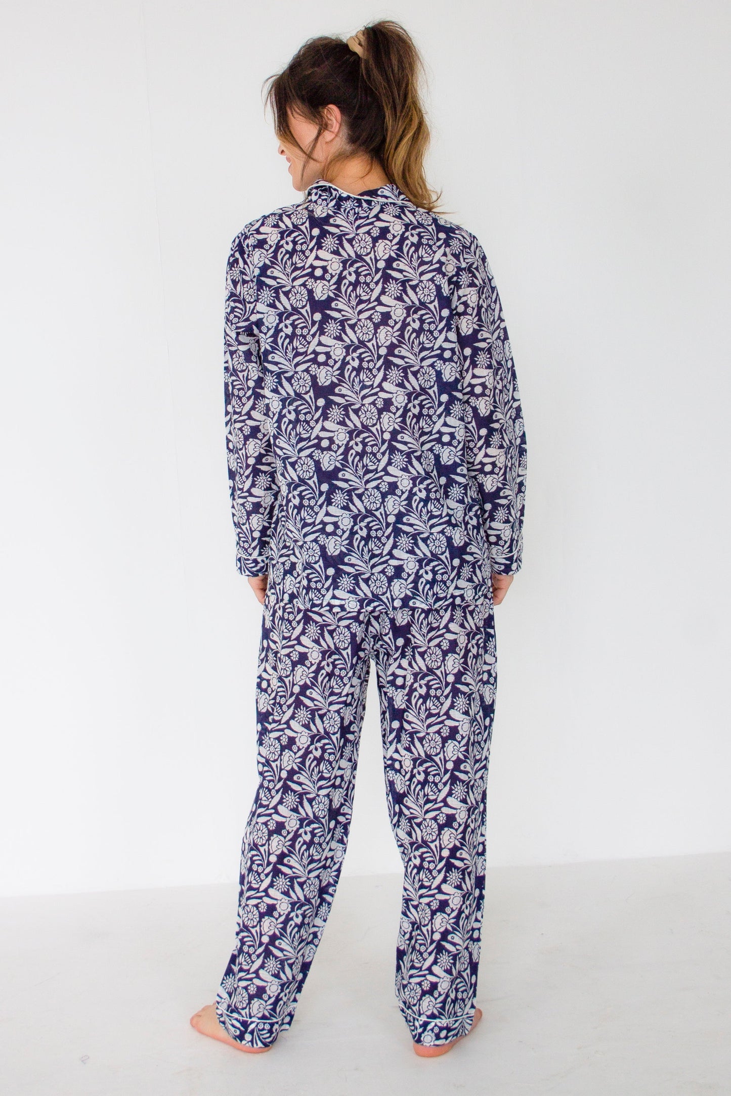 Cotton Linen Navy Pyjamas Naree Clothing