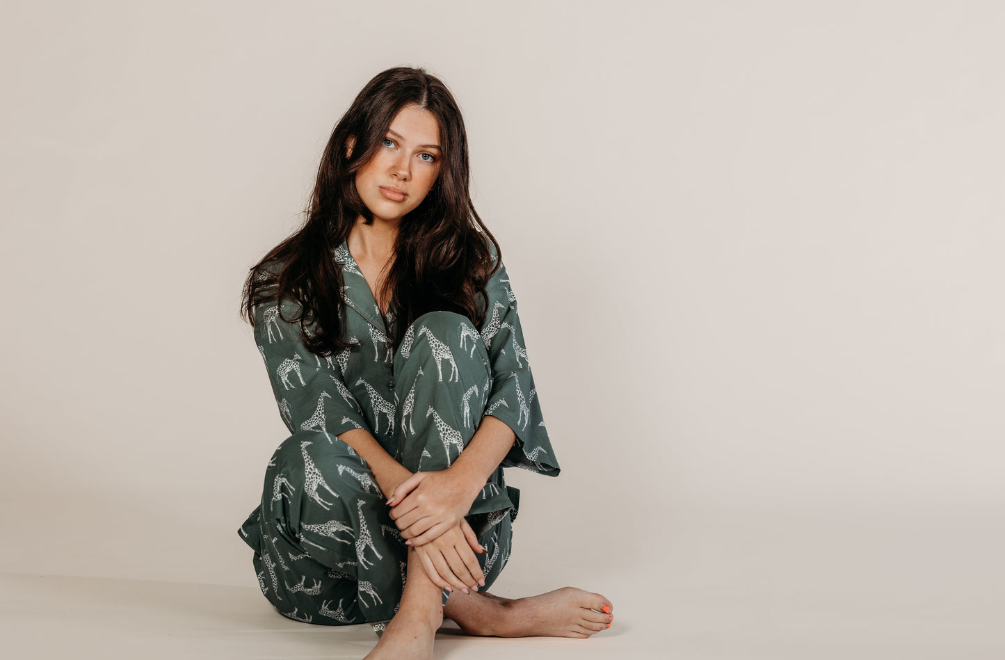 Zoya Green Giraffe Women's Pyjama Trouser Set Naree Clothing