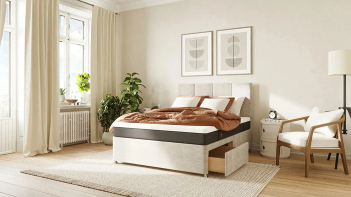 Emma Divan Bed in white, in off-white coloured bedroom