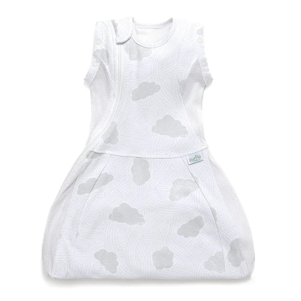 0.5 Tog Swaddle to Sleep Bag - Cotton Clouds Lightweight Purflo