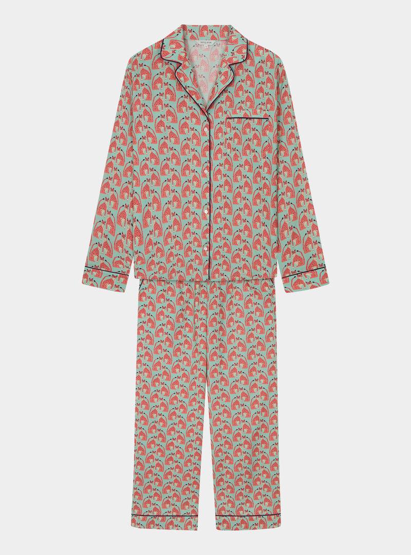 Leopards on Green Women's Cotton Pyjama Trouser Set