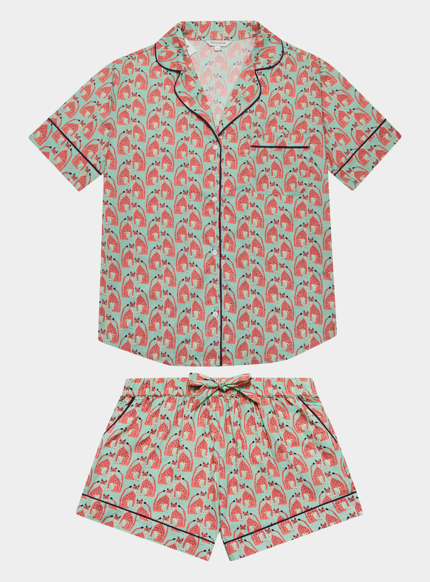 Leopards on Green Women's Cotton Pyjama Short Set