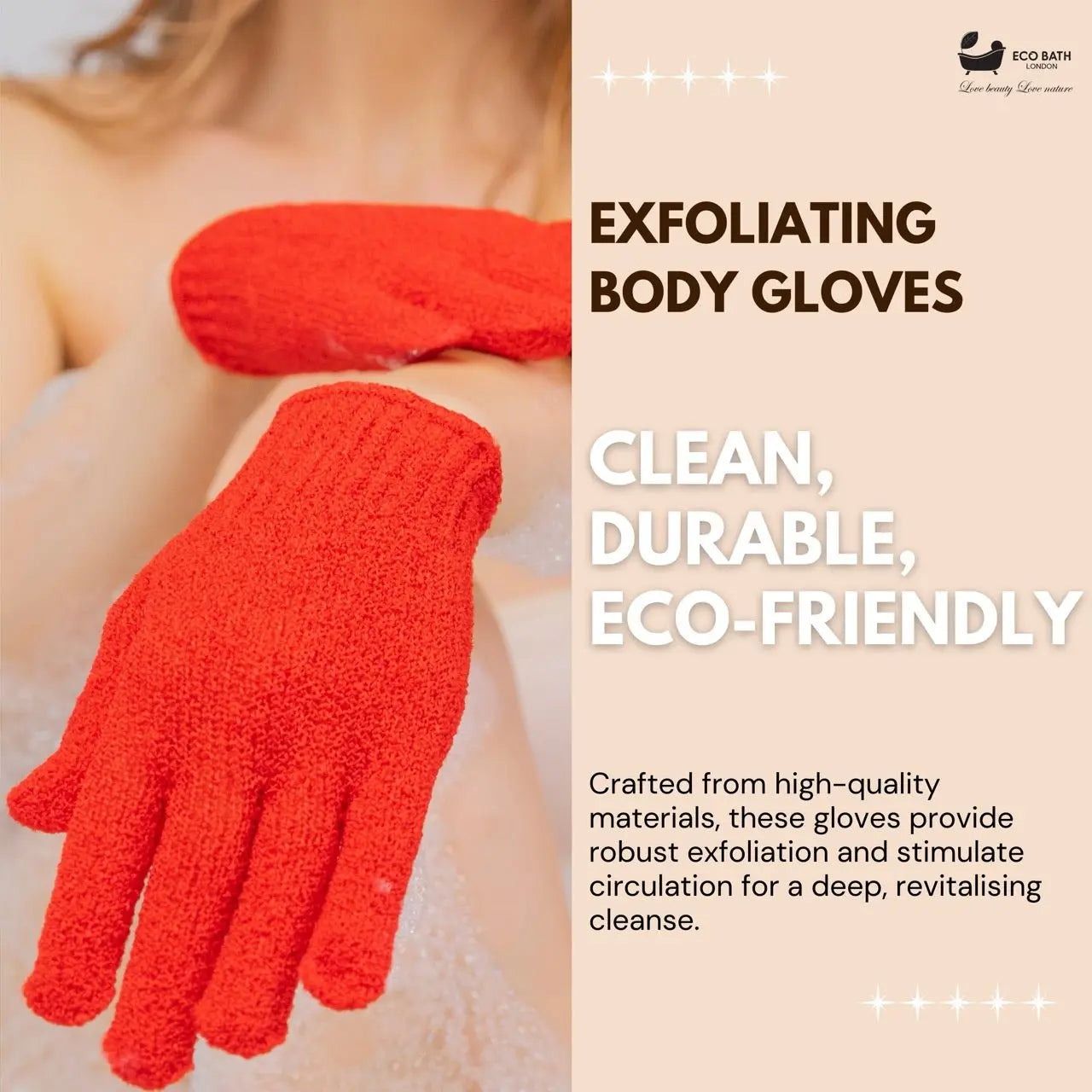 1 Pair of Exfoliating Body Gloves Eco Bath London