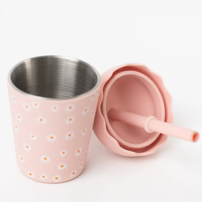 Pink Daisy Mini Toddler Smoothie Cup & Straw 200ml Chino Club UK