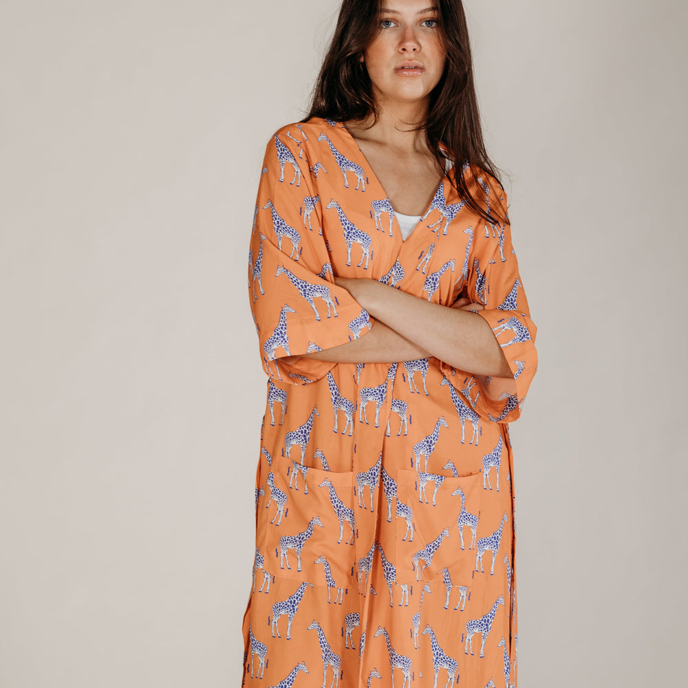 Zoya Orange Giraffe Robe Naree Clothing