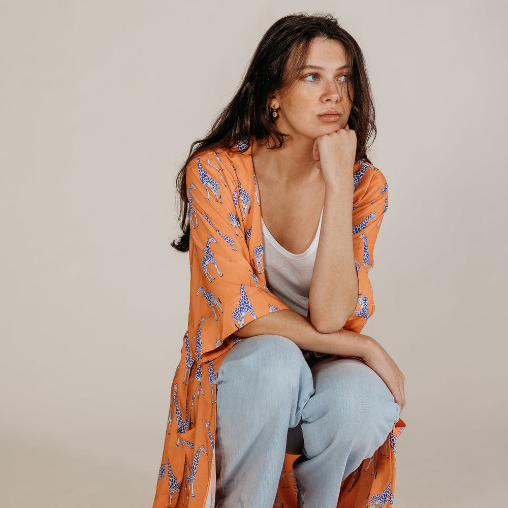 Zoya Orange Giraffe Robe Naree Clothing