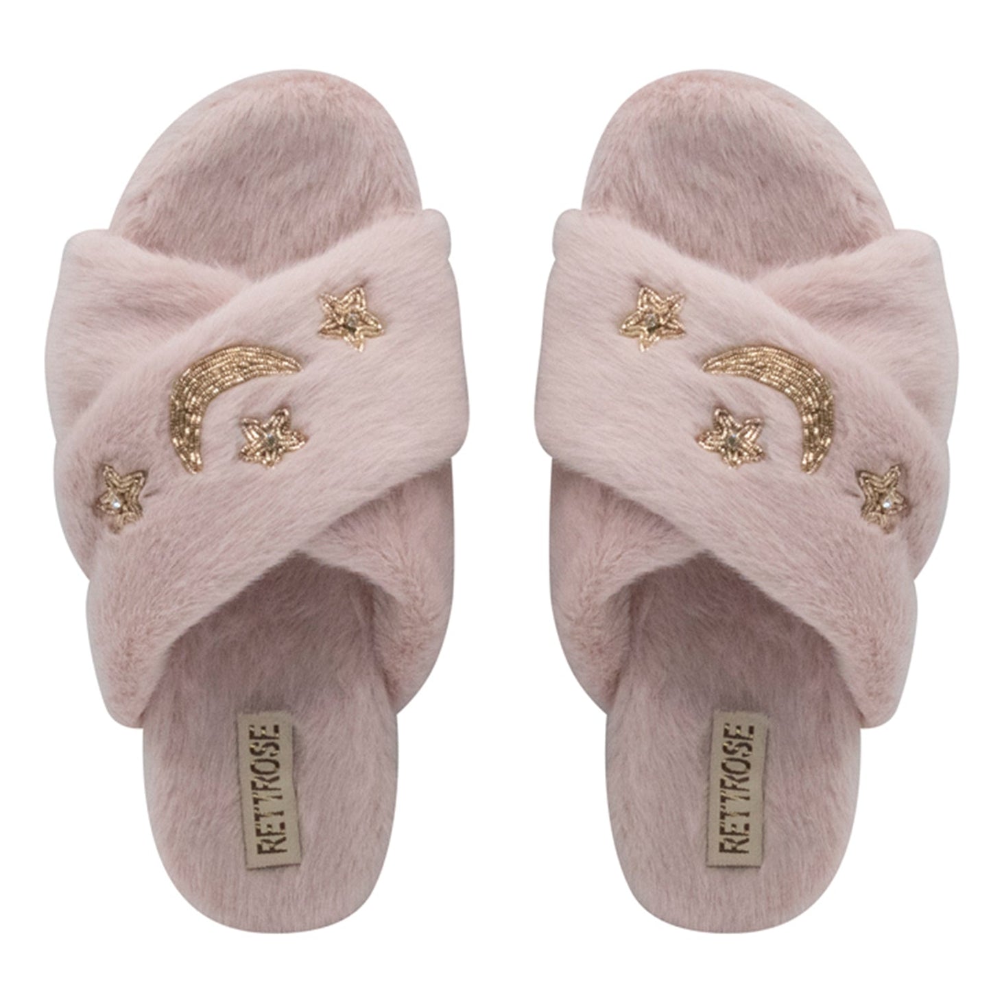 Isabel Dusky Pink Luxury Plush Diamanté Embellished Handmade Slipper Rettrose