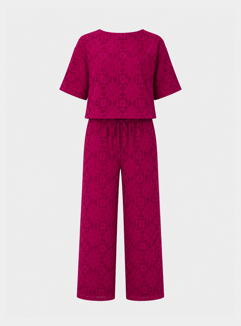 Opal Broderie Anglaise Split Open Back Blouse In PInk Raffya