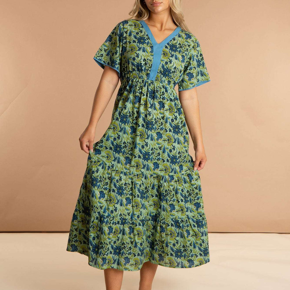 Lime Patchouli Floral Cotton Dress inara