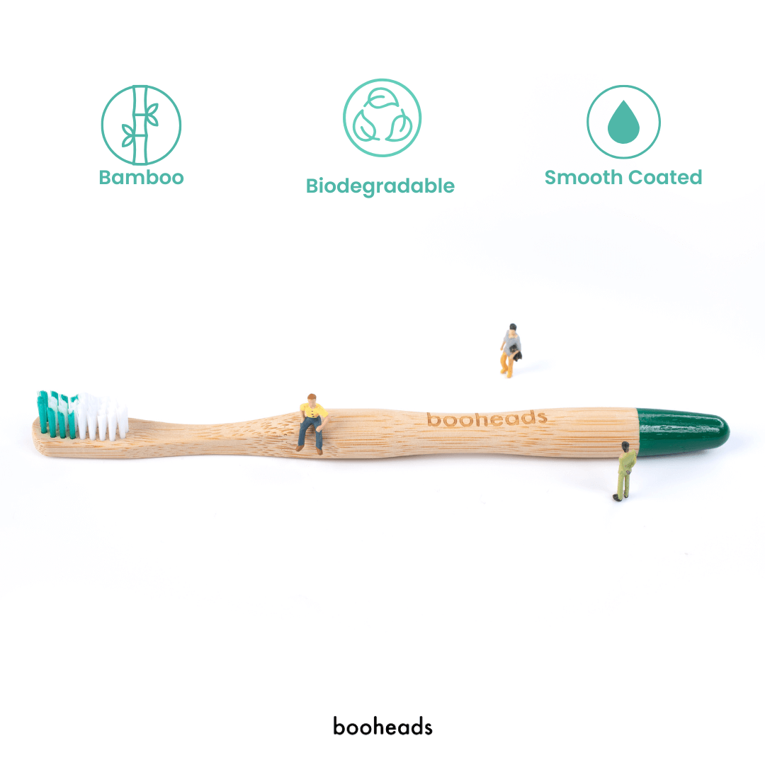 booheads - 1PK - Bamboo Toothbrush - Green | Biodegradable, bamboo and plant-based booheads